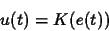 \begin{displaymath}
u(t)=K(e(t))
\end{displaymath}